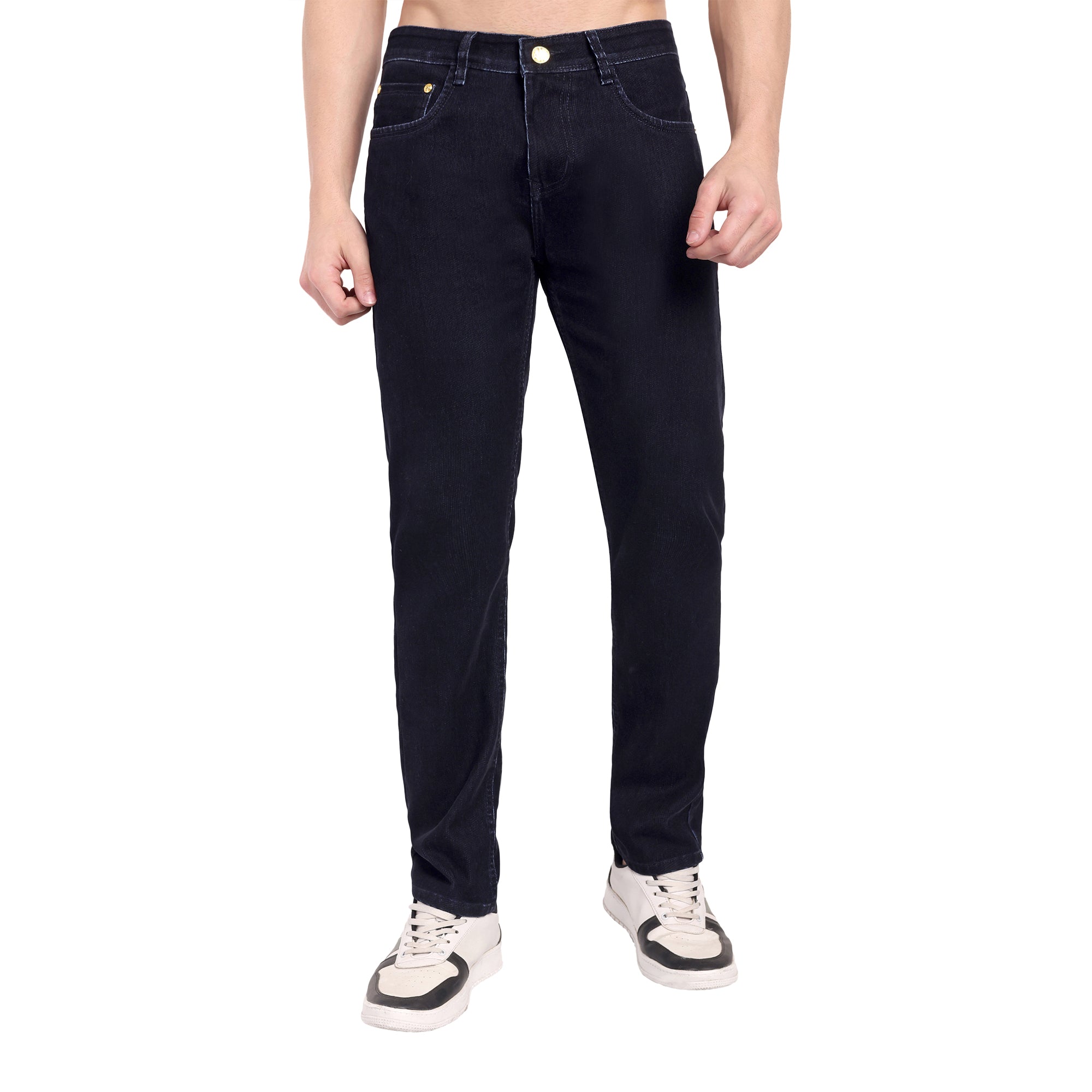 CHEMISTREE Men's Velvet Corduroy Denim Jeans | Premium Fabric | Straight Weave Slim Fit Blue