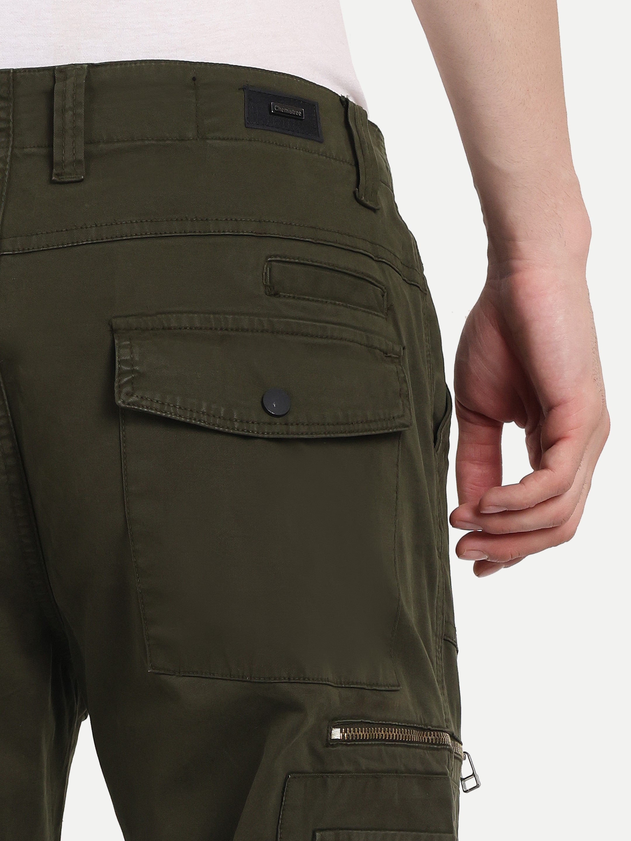 Olive Green straight fit cargo for men | High GSM