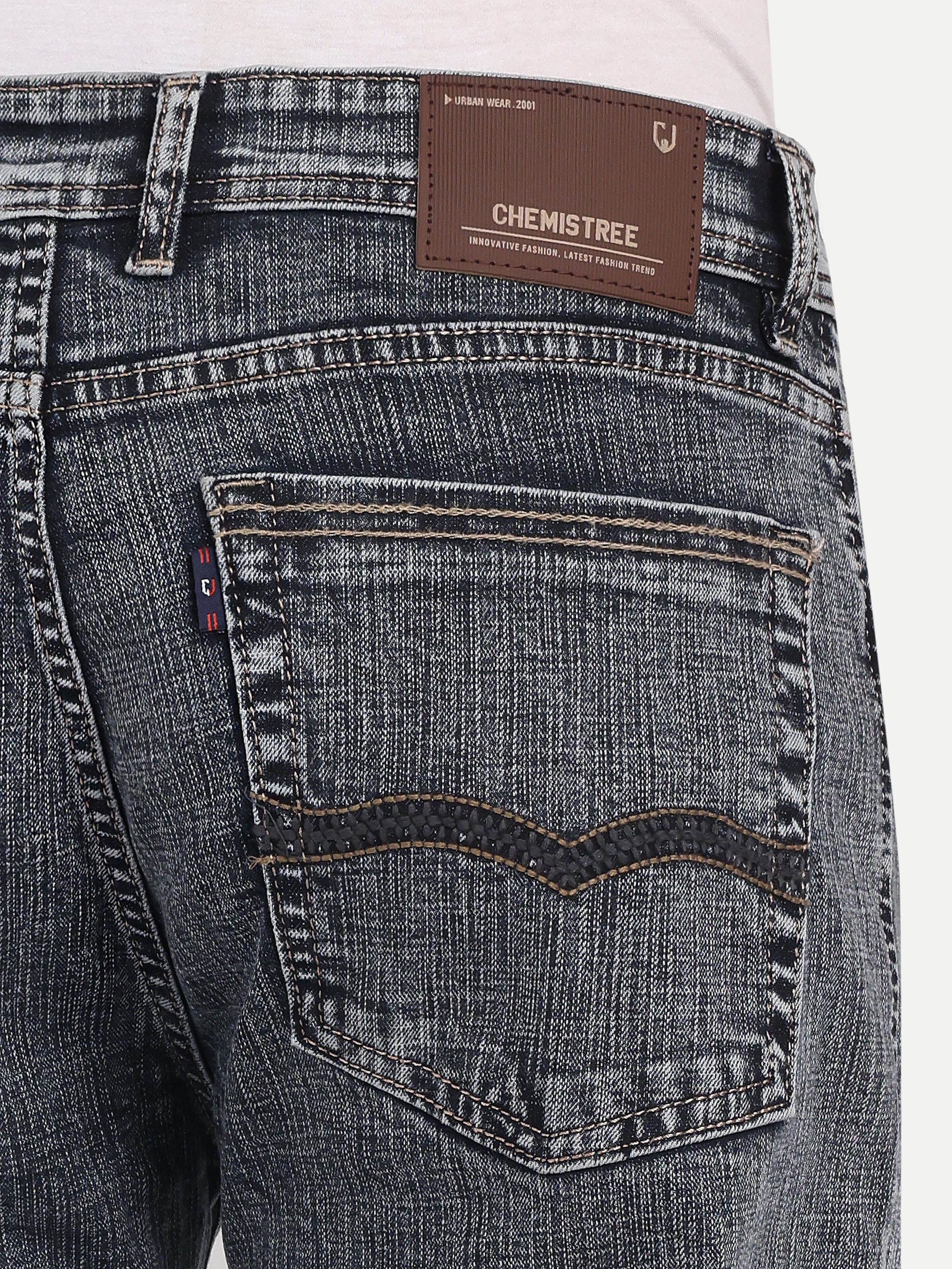 CJ-55790-1-28 || Grey-Black Men's Pant Stretchable, mid rise, clean look, 5 pockets, regular length, straight fit