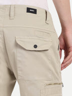 Light Beige Straight Fit Cargos for Men | High GSM