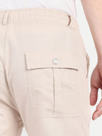 Men’s Off White Utility Cargo Pants with Drawstring Waist