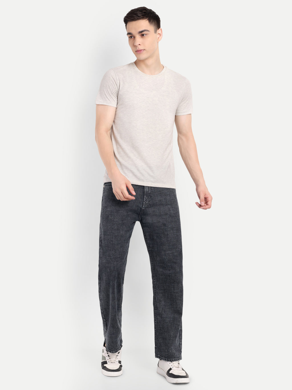 CJ-55690-2-28 || Ash Black Men's Pant Stretchable, mid rise, clean look, 5 pockets, regular length, straight fit