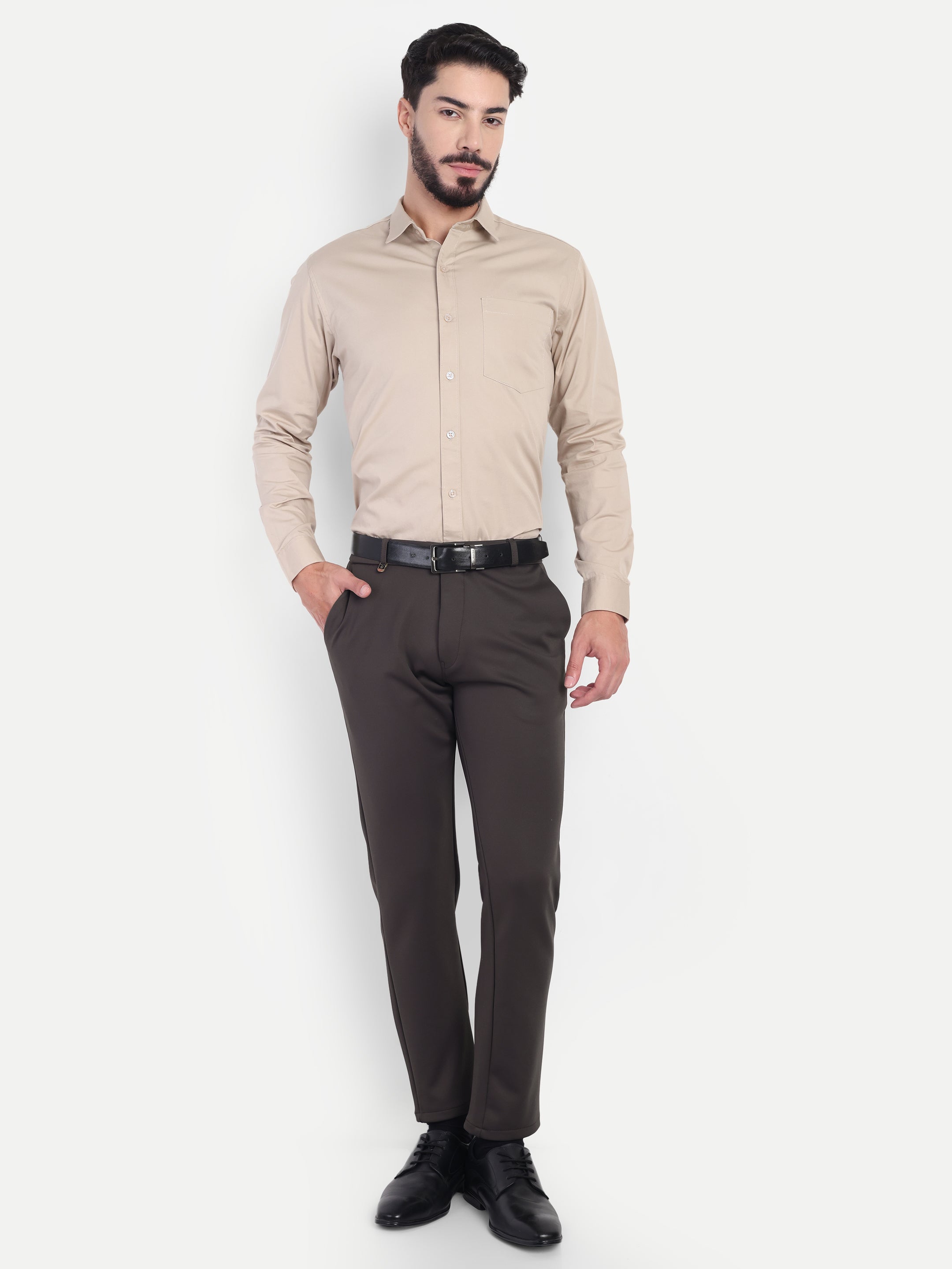 Men’s 4-way Coffee Brown Trousers | Office and Party wear