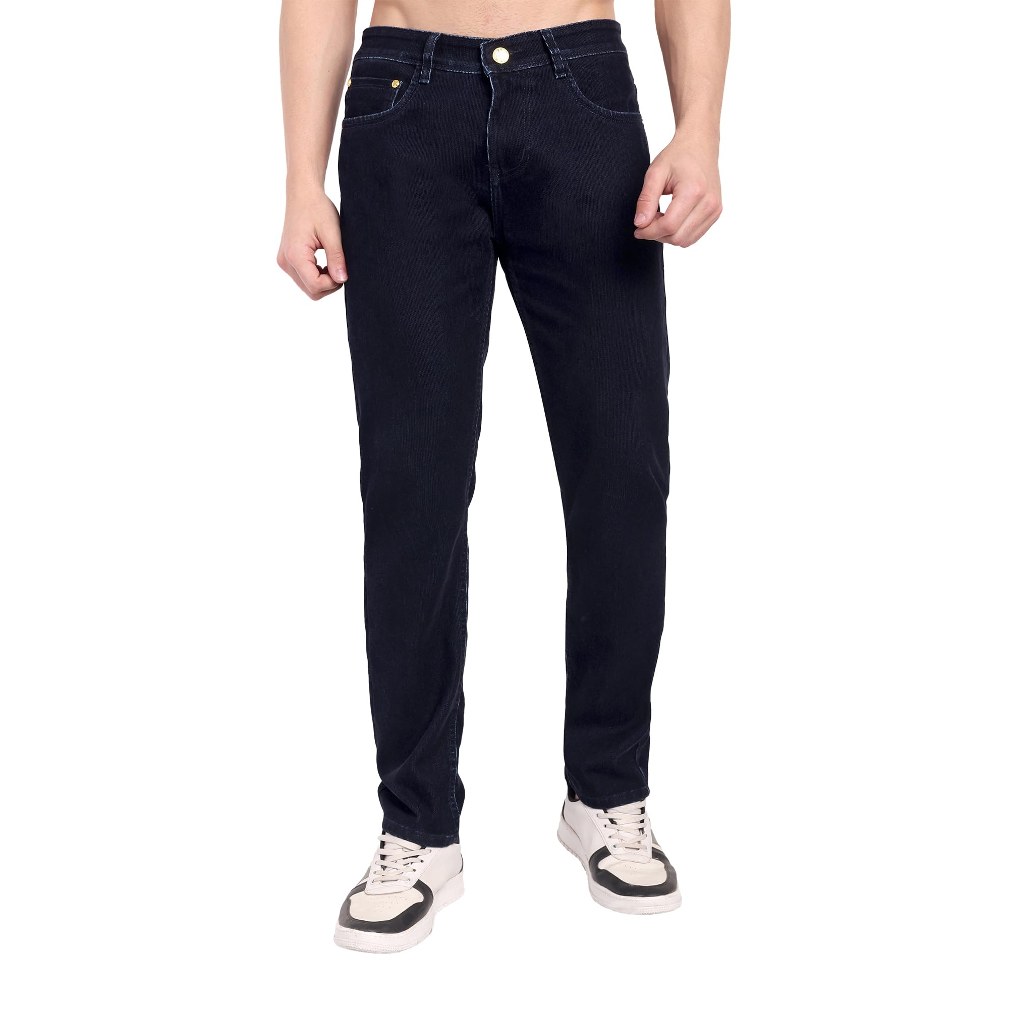 CHEMISTREE Men's Velvet Corduroy Denim Jeans | Premium Fabric | Straight Weave Slim Fit Blue- Black