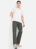 Straight Fit Denim jeans for men | Earth Green | Knee Slit