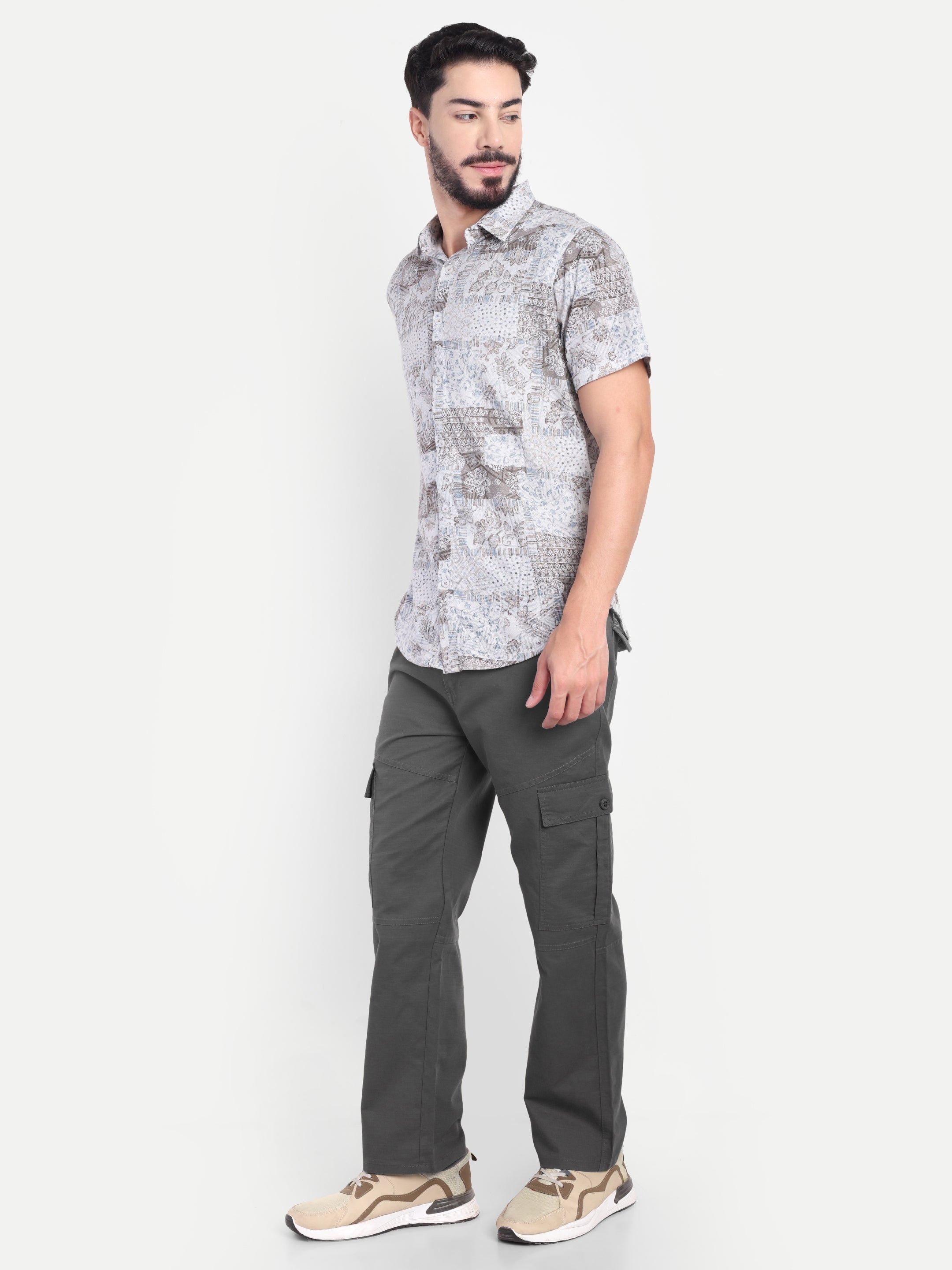 Men’s Grey Utility Cargo Pants with Drawstring Waist