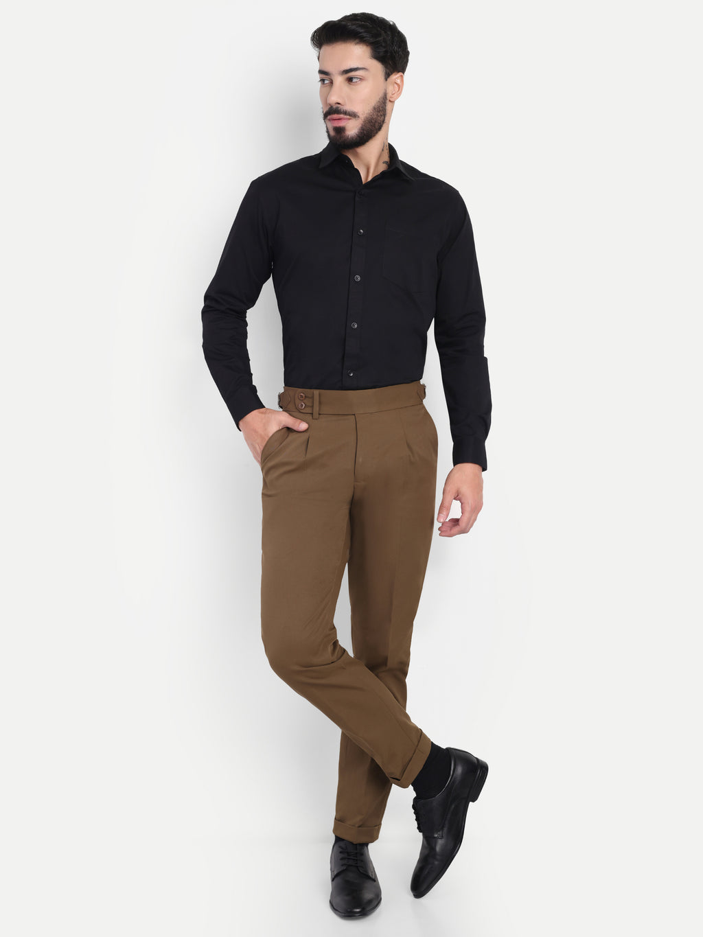 Earth Brown Men's Gurkha trousers | Office & Party Wear | Carrot Fit