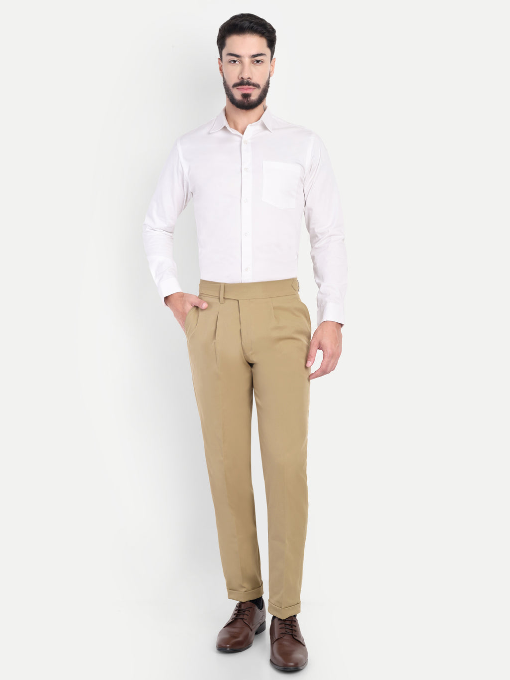 Light Beige Men's Gurkha trousers | Office & Party Wear | Carrot Fit