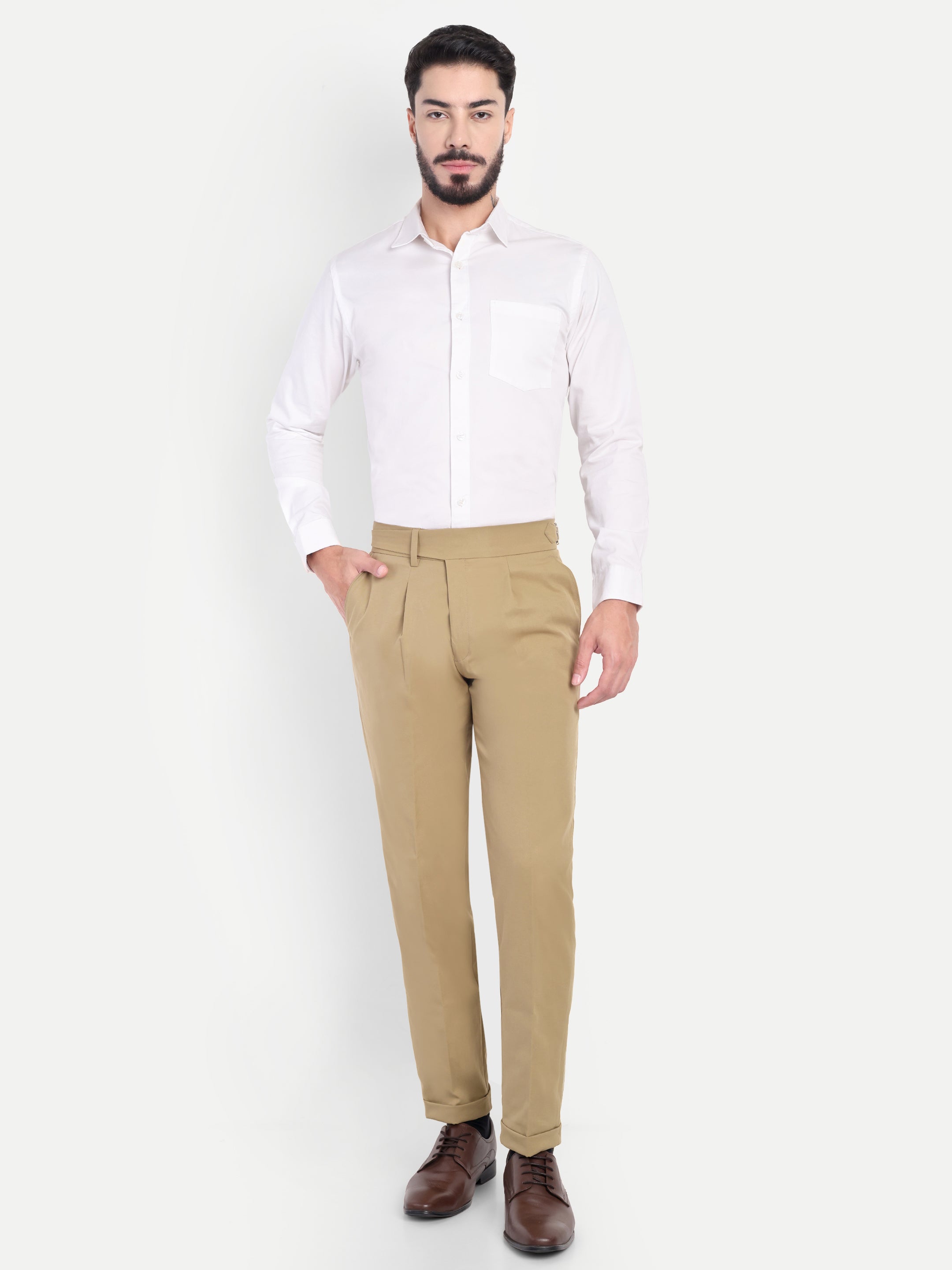 Light Beige Men's Gurkha trousers | Office & Party Wear | Carrot Fit