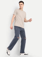 Straight Fit Denim jeans for men | Slate Blue | Knee Slit