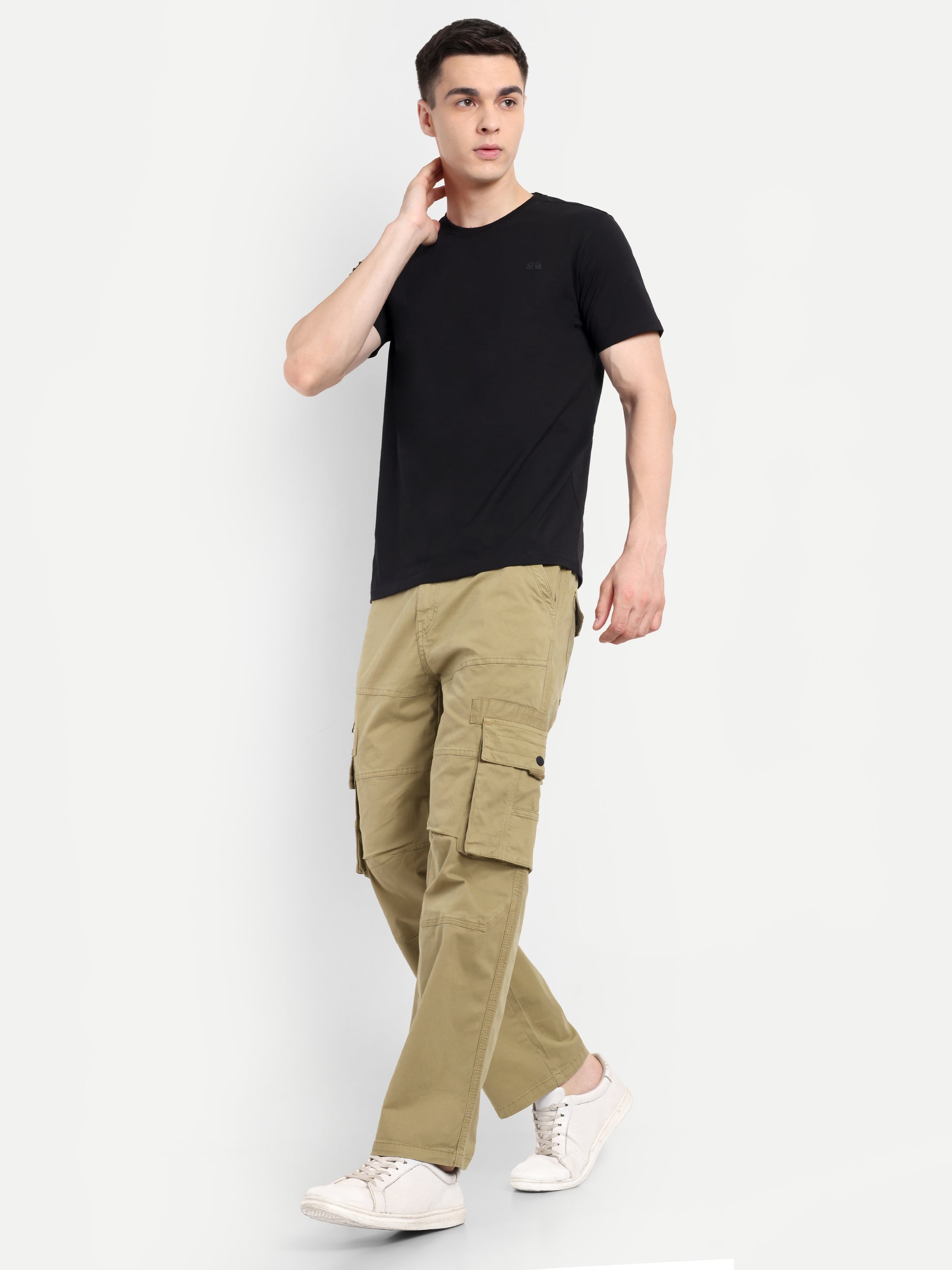 Khaki straight fit cargo for men | High GSM