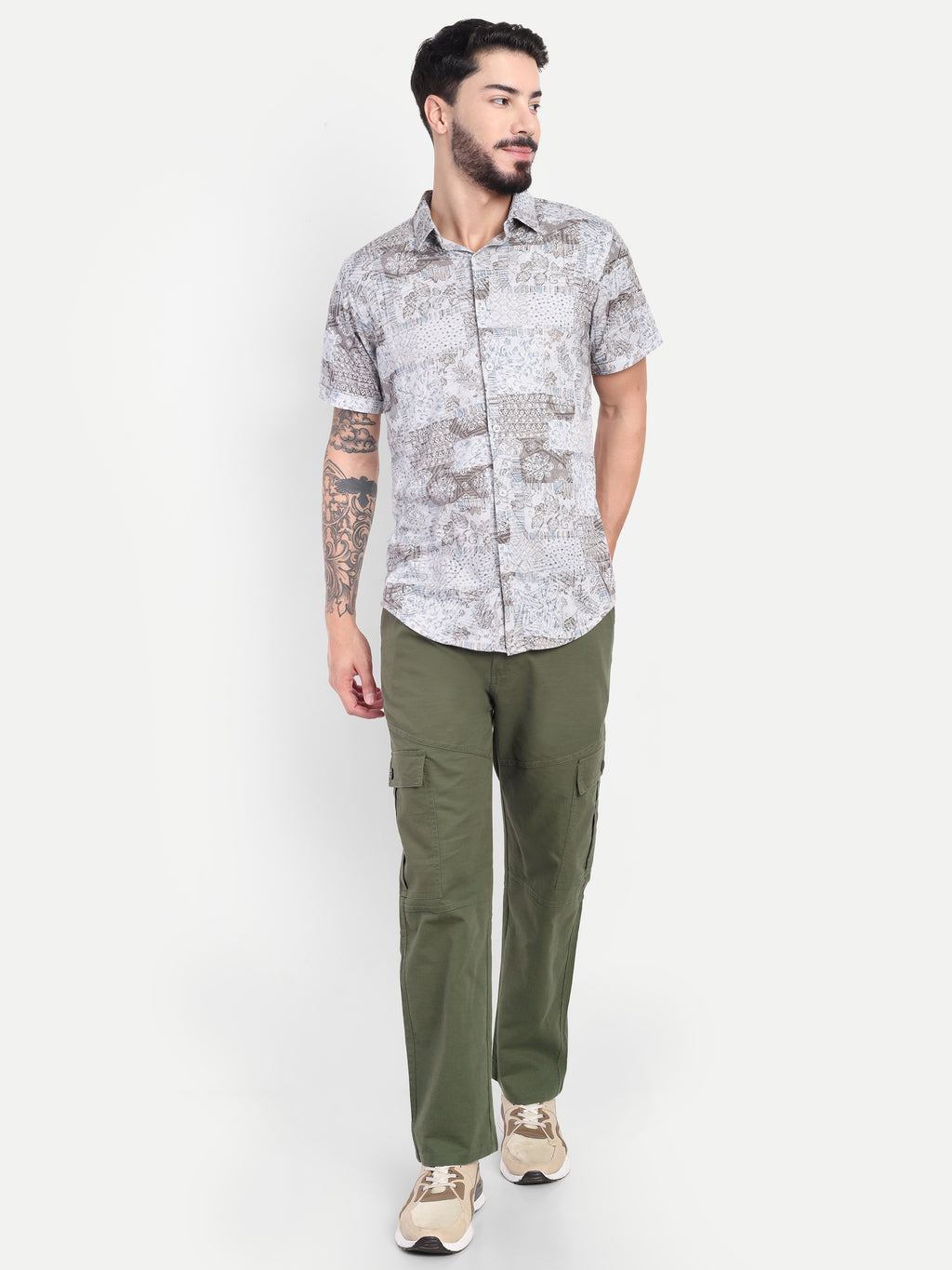 Men’s Olive Green Utility Cargo Pants with Drawstring Waist