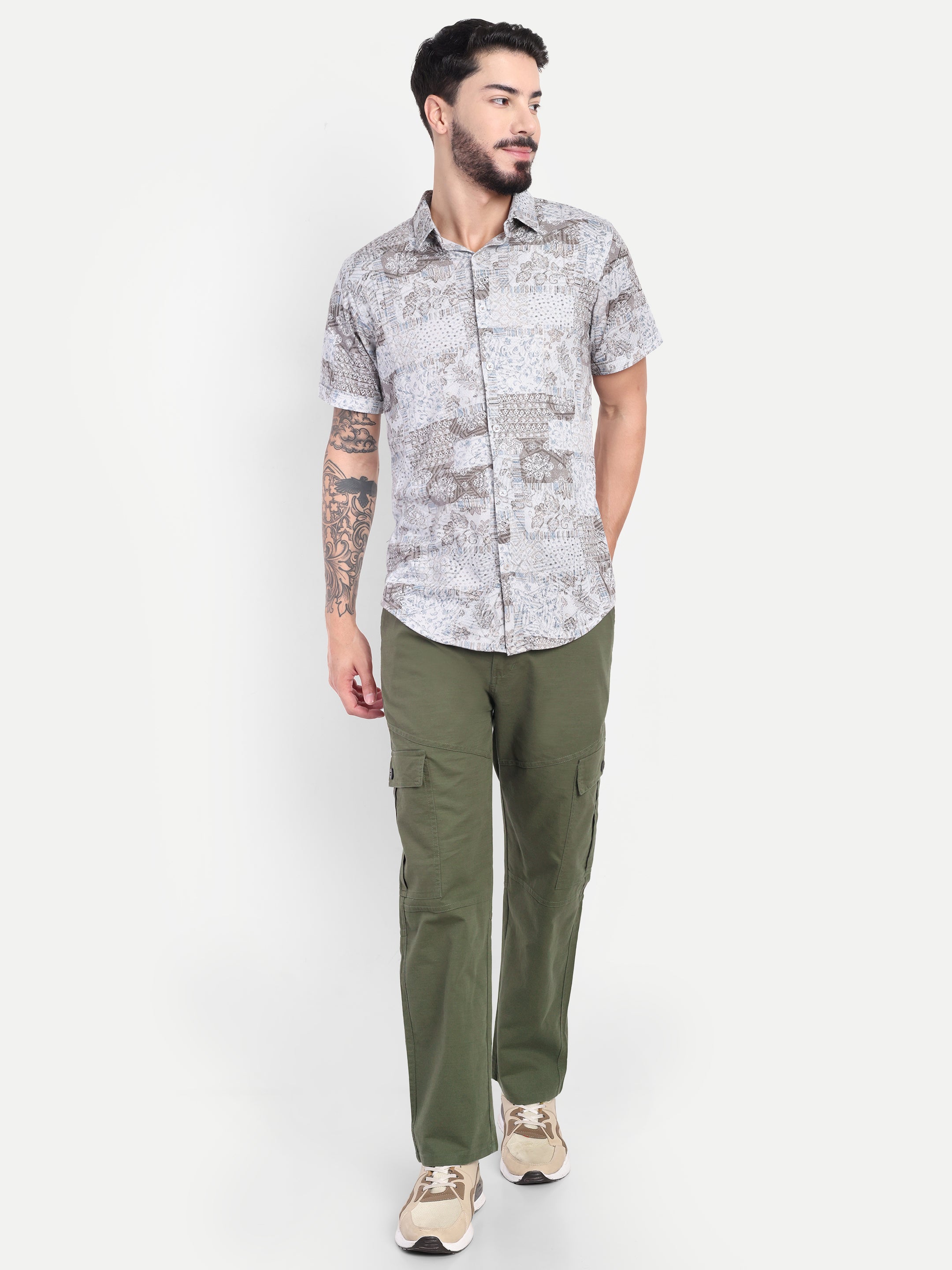 Men’s Olive Green Utility Cargo Pants with Drawstring Waist