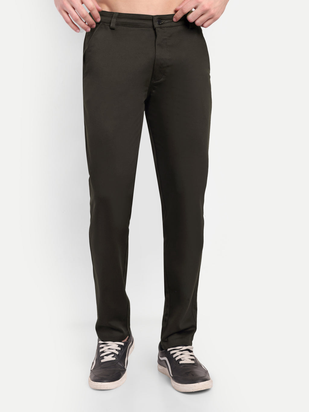 CHEMISTREE Men's Cotton Chinos Pants | 100% Safe Dye | Slim Fit Casual & Office Wear Trousers Bottle Green