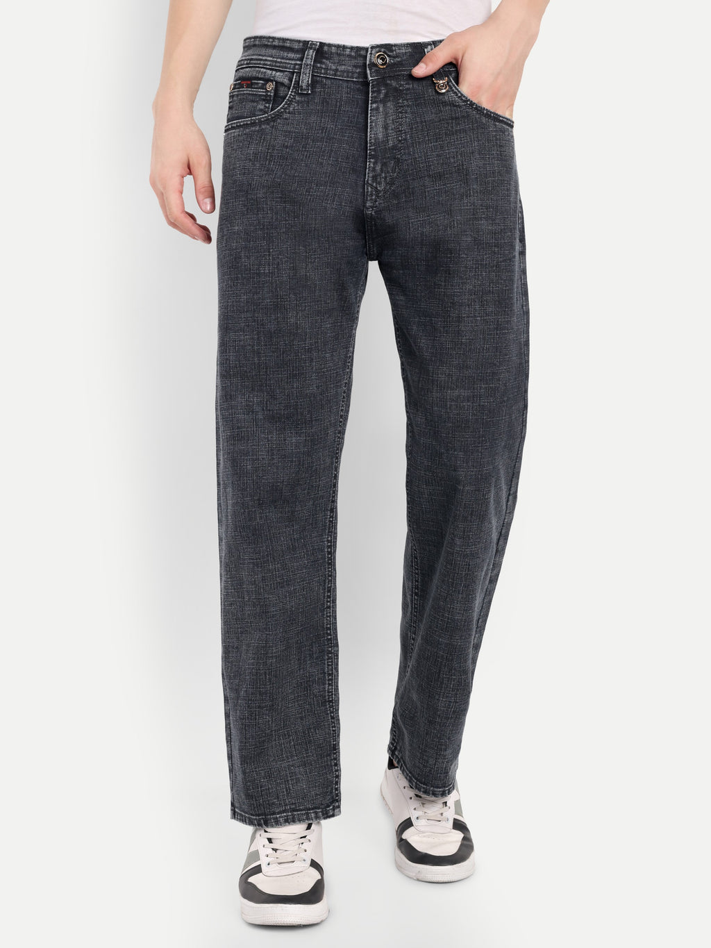 CJ-55690-2-28 || Ash Black Men's Pant Stretchable, mid rise, clean look, 5 pockets, regular length, straight fit