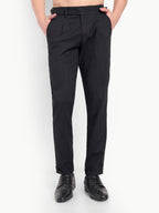 CHEMISTREE Men's Striped Linen Gurkha Pants | Korean Style High Waist Trousers Black