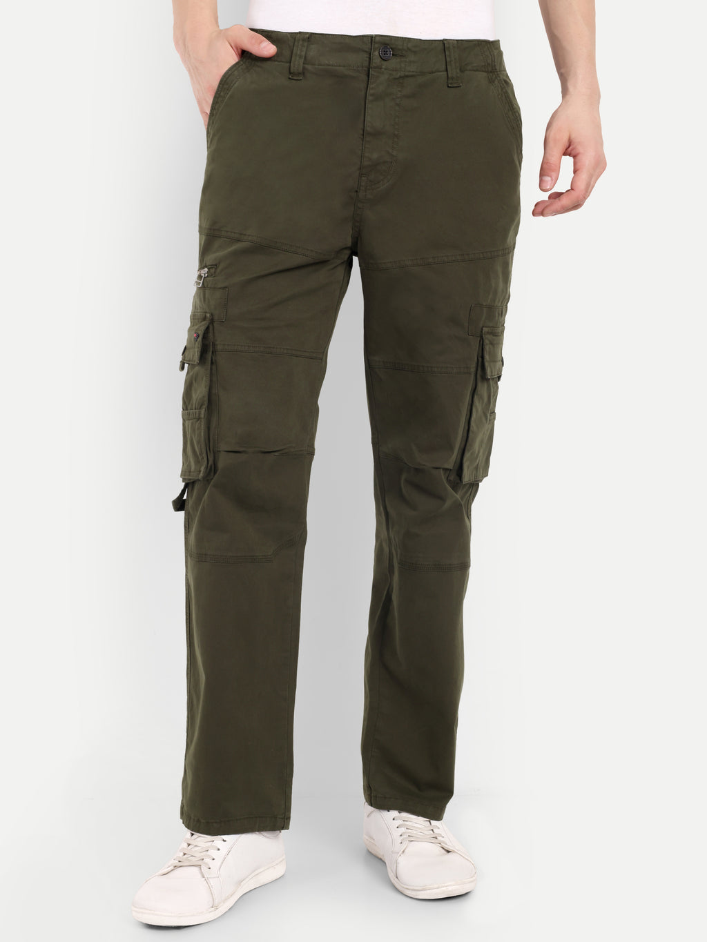 Olive Green straight fit cargo for men | High GSM