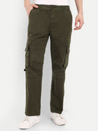 Olive Green straight fit cargo for men | High GSM