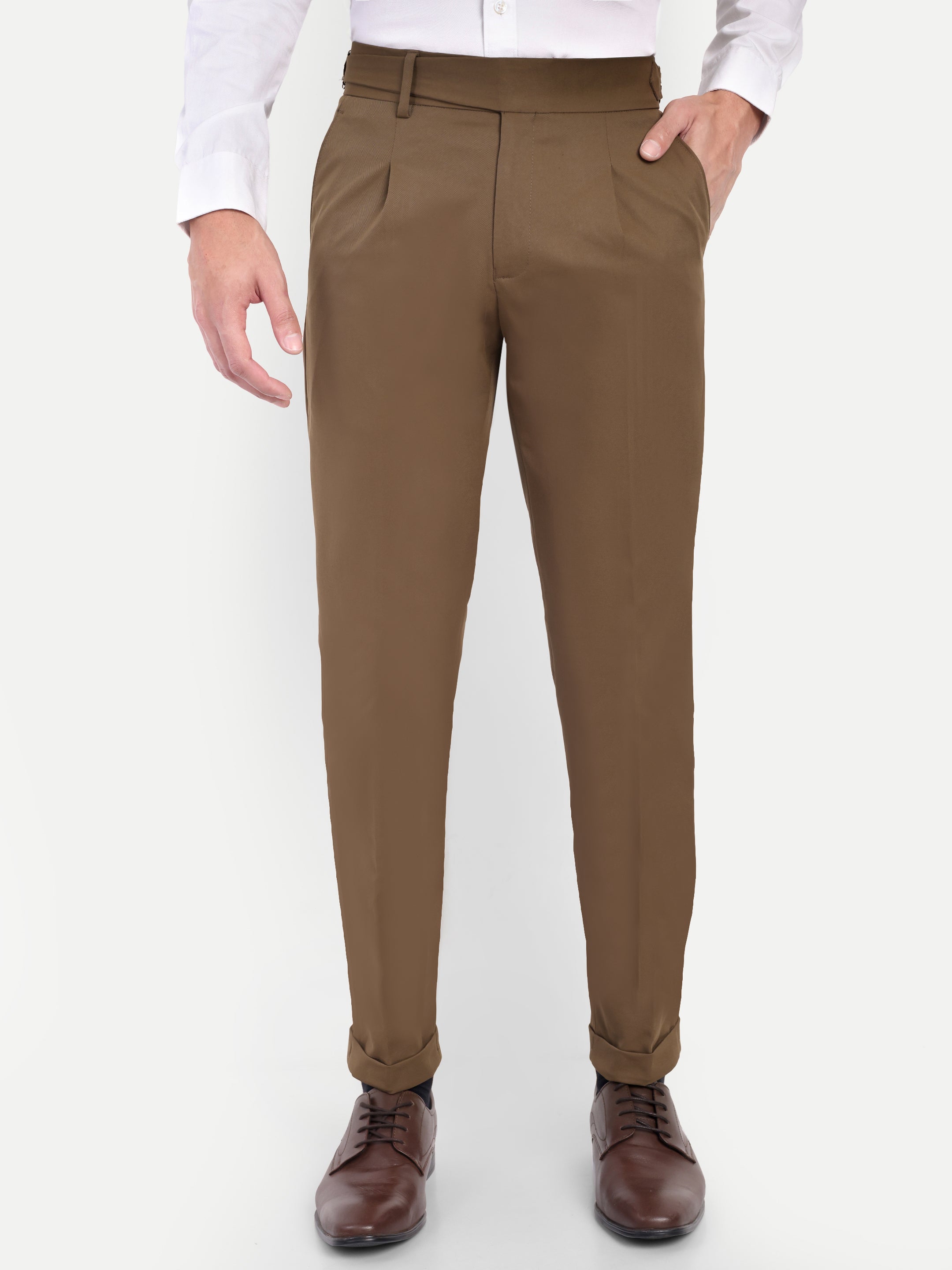 Earth Brown Men's Gurkha trousers| Office & Party Wear | Carrot Fit