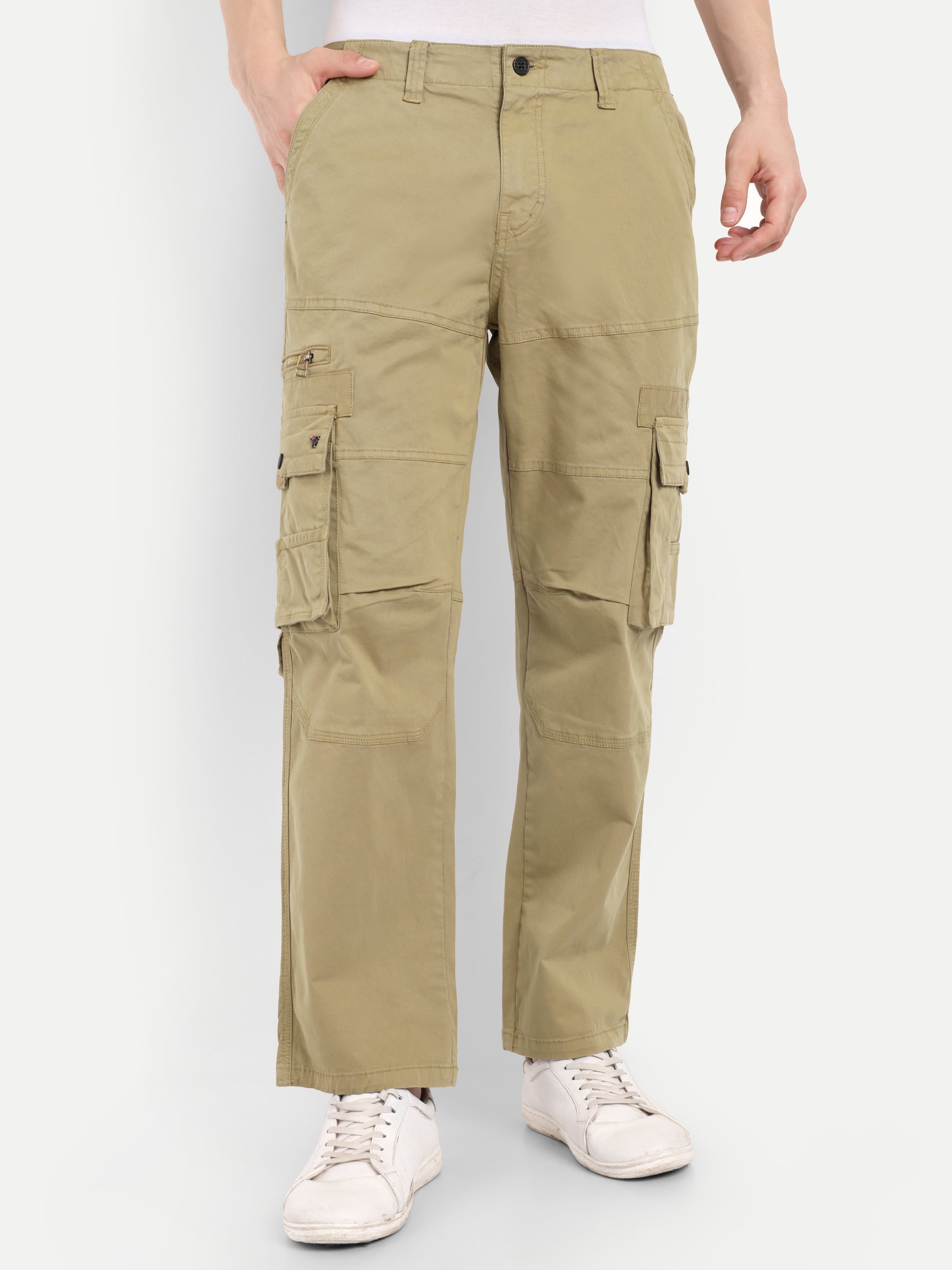 Khaki straight fit cargo for men | High GSM