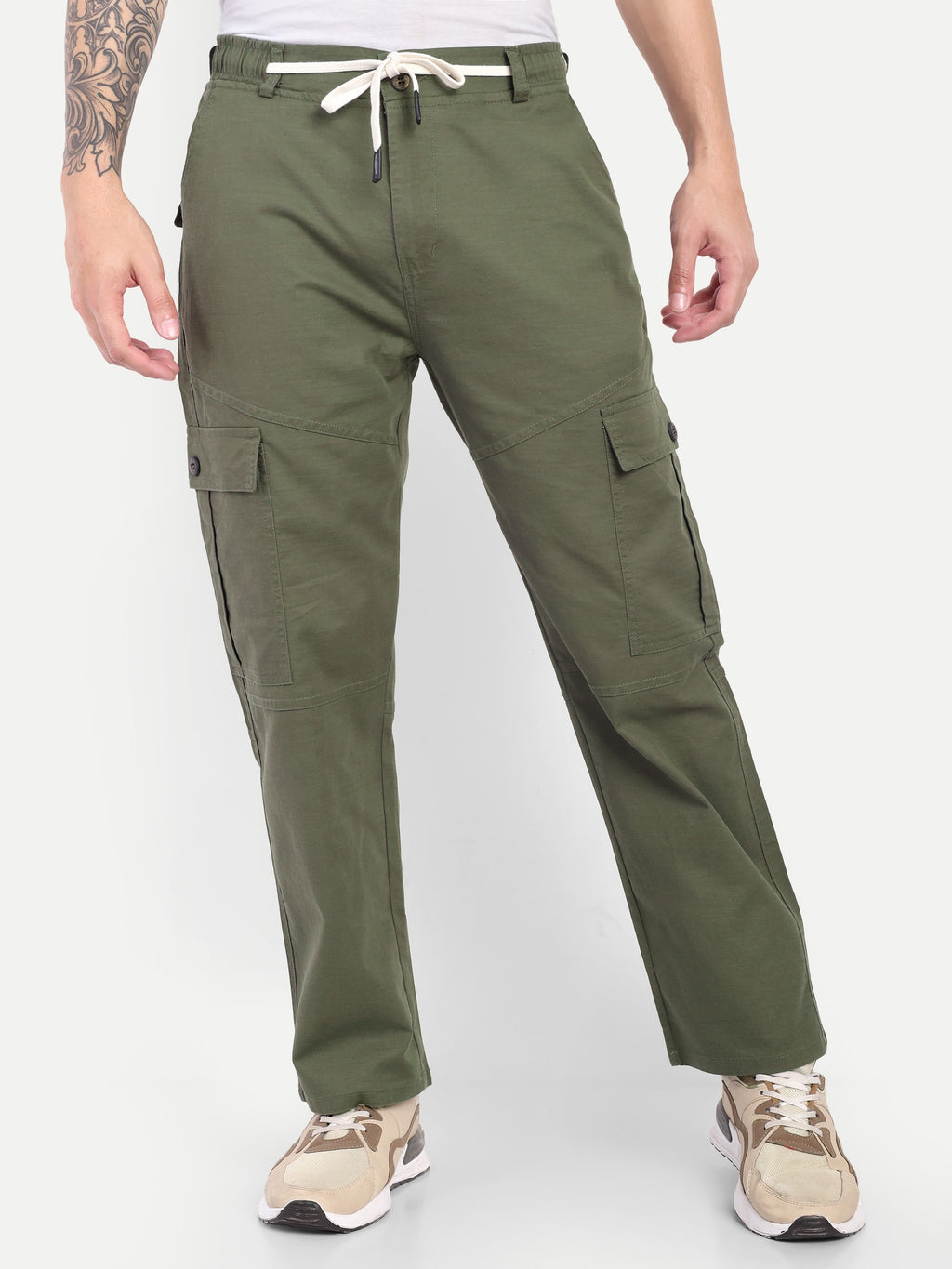 Men’s Olive Green Utility Cargo Pants with Drawstring Waist