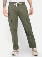 Men’s Olive Green Utility Cargo Pants with Drawstring Waist