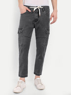 Grey-Black Men's denim cargo | Carrot Fit