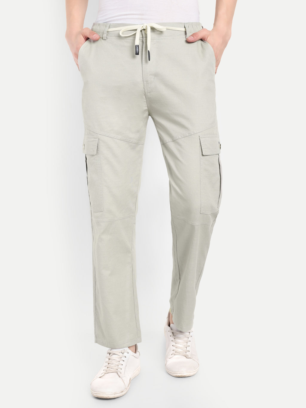Men’s White Utility Cargo Pants with Drawstring Waist