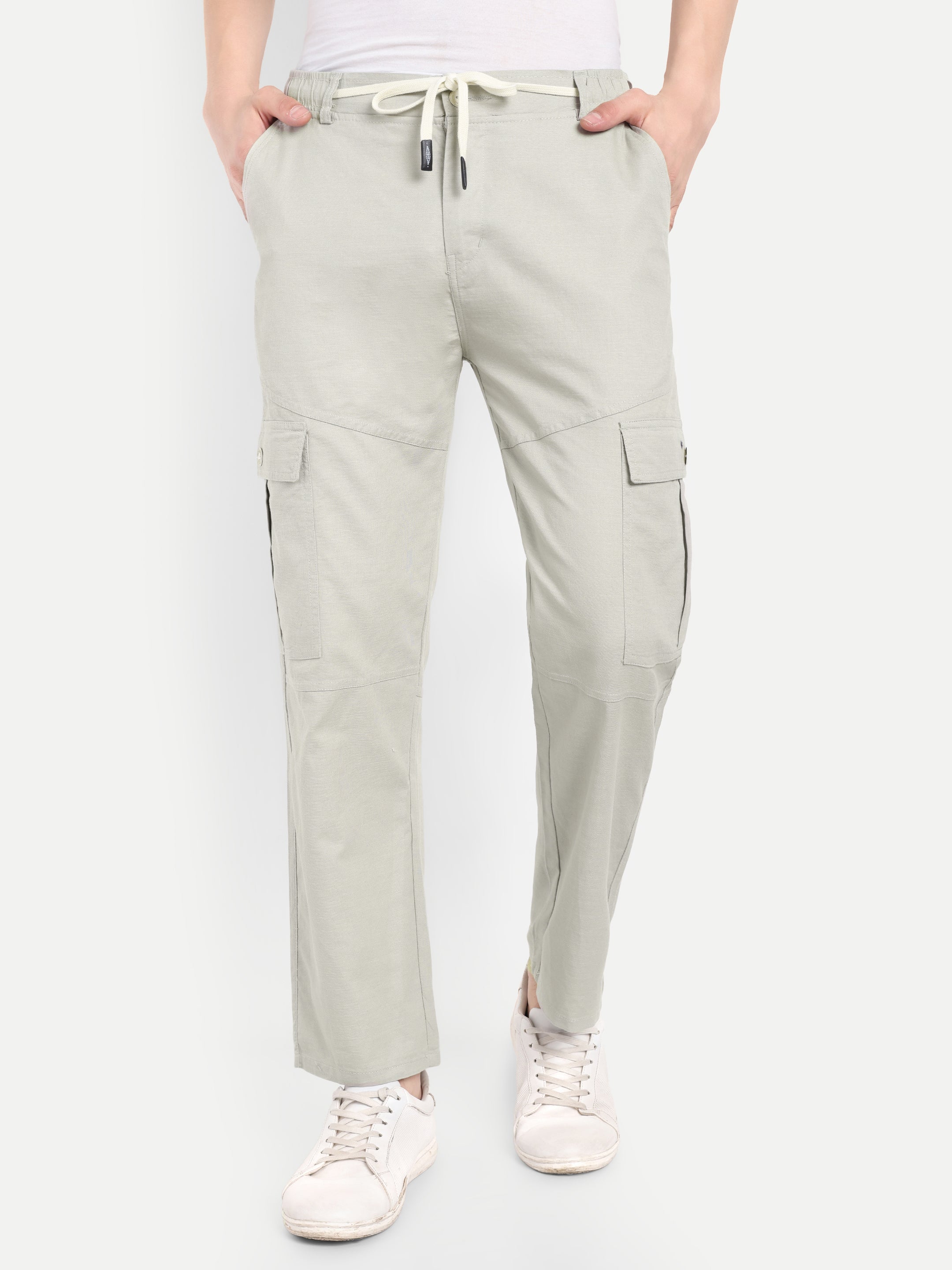 Men’s White Utility Cargo Pants with Drawstring Waist