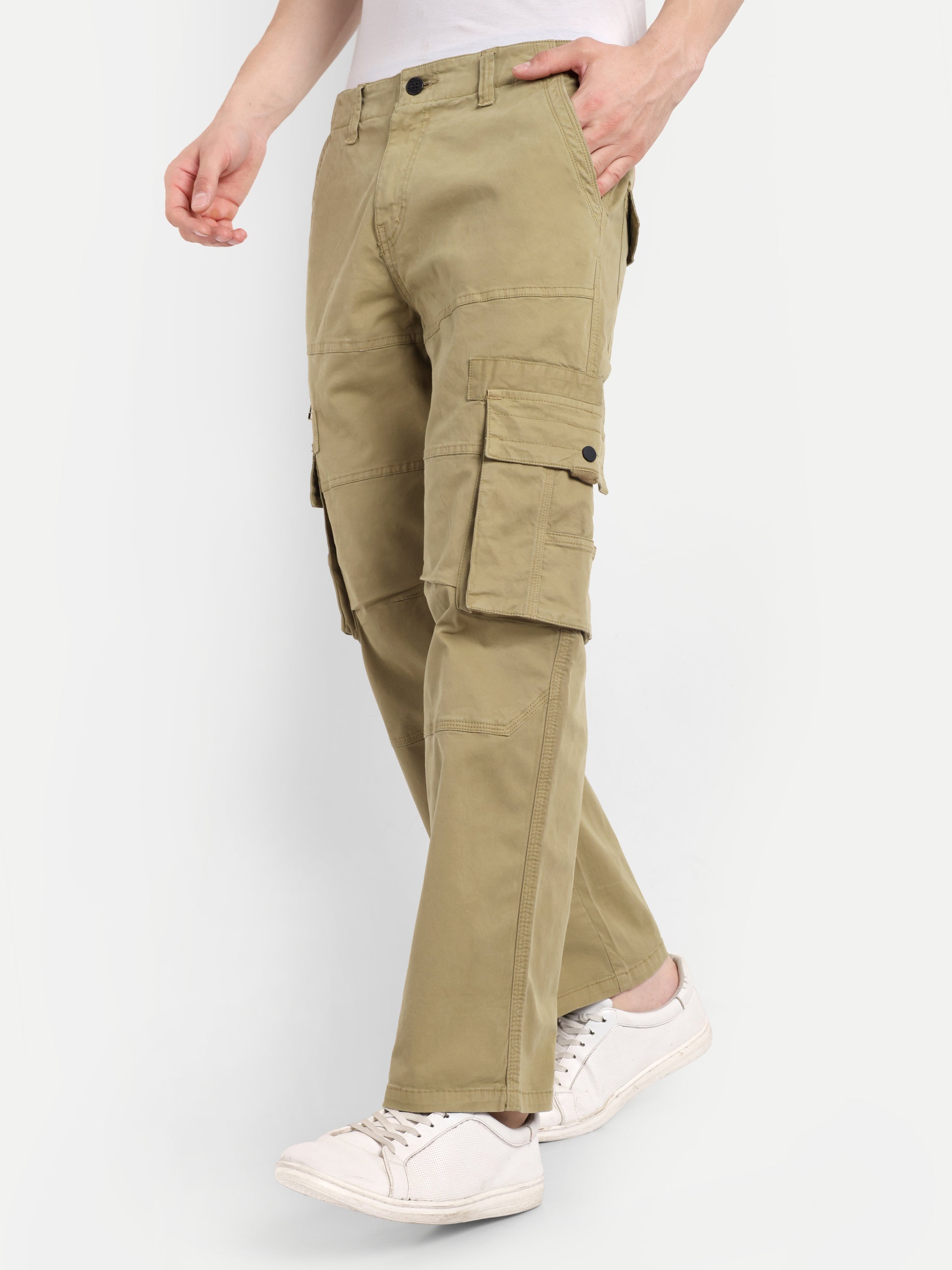 Khaki straight fit cargo for men | High GSM