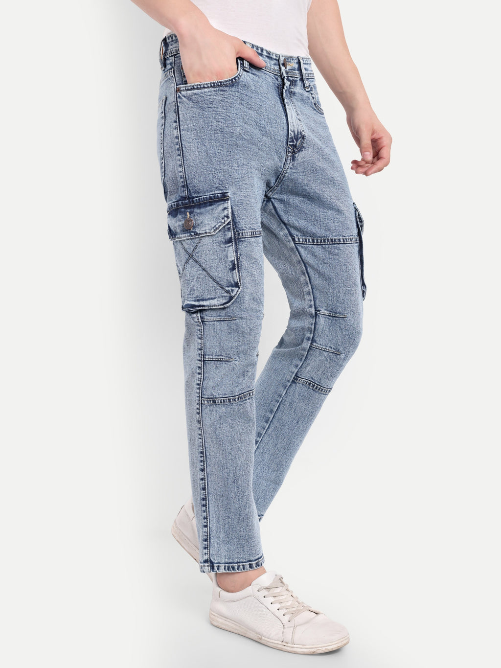 Ice Blue Denim Cargos for Men | Straight Fit
