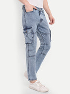 Ice Blue Denim Cargos for Men | Straight Fit