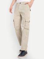 Light Beige Straight Fit Cargos for Men | High GSM