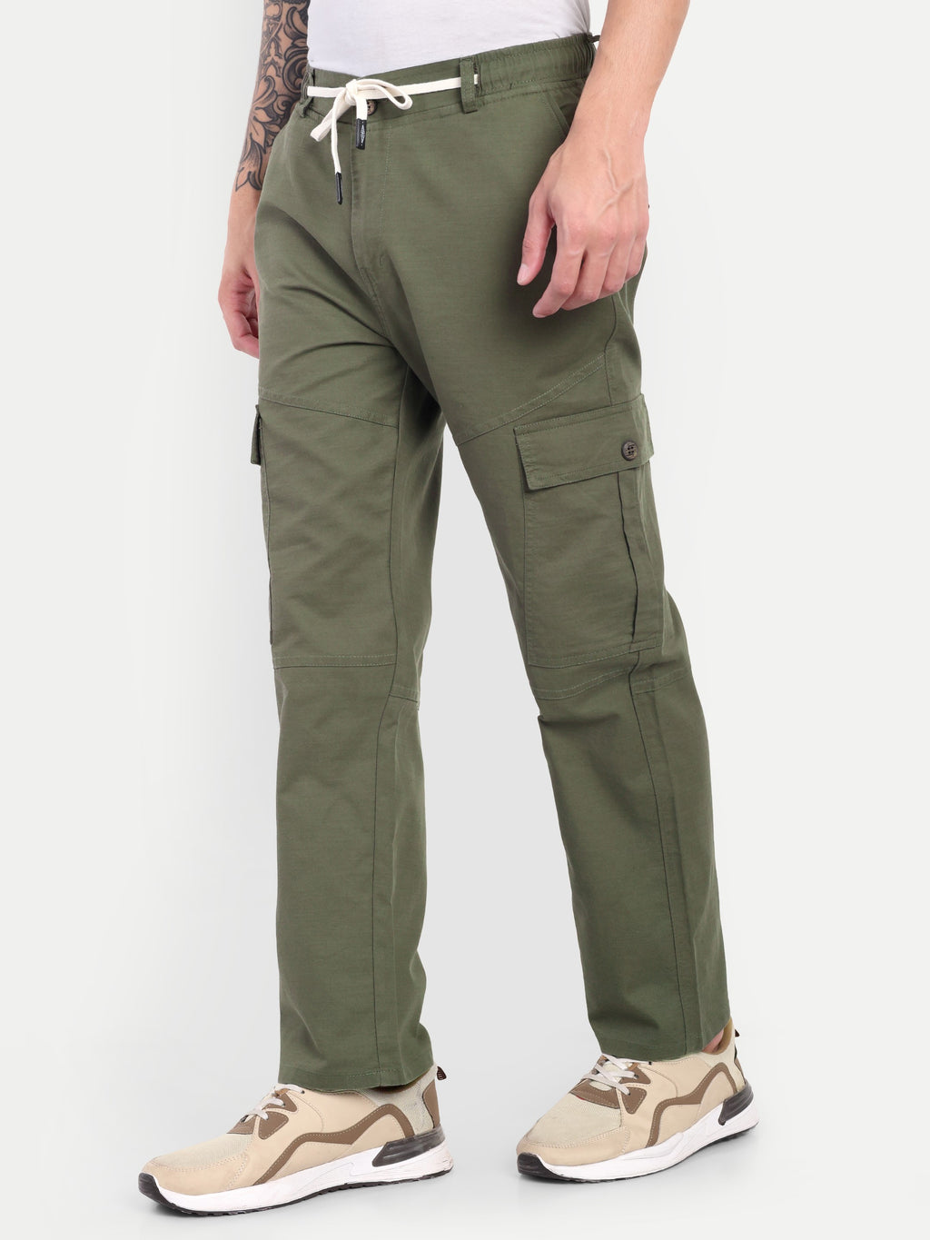 Men’s Olive Green Utility Cargo Pants with Drawstring Waist