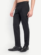 CHEMISTREE Men's Striped Linen Gurkha Pants | Korean Style High Waist Trousers Black