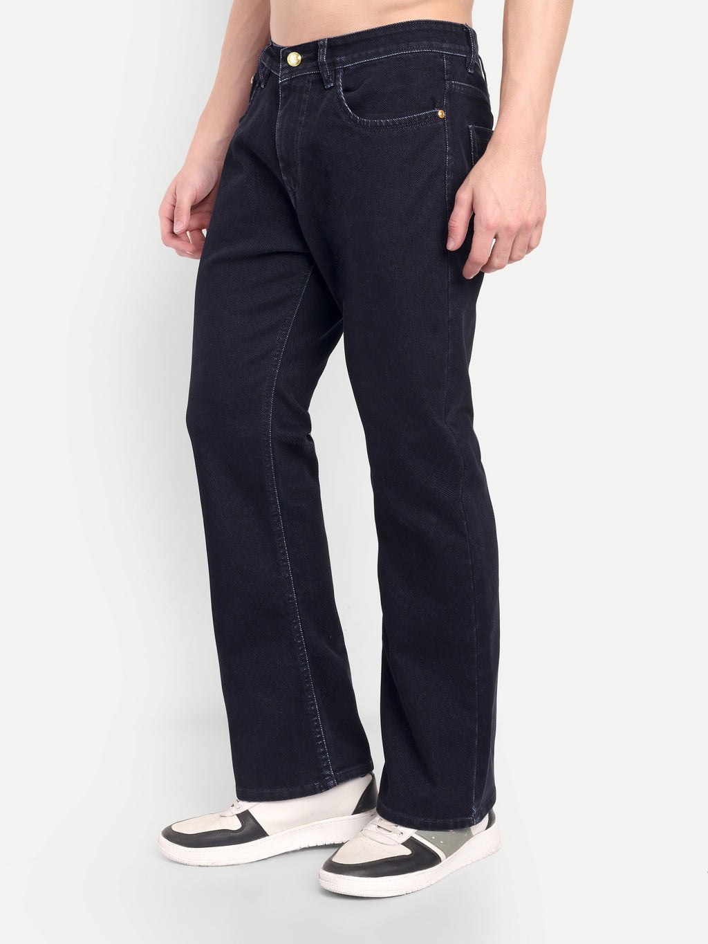 CHEMISTREE Velvet Corduroy Denim Jeans for Men | Premium Fabric | Diagonal Weave | Bootcut Blue-Black