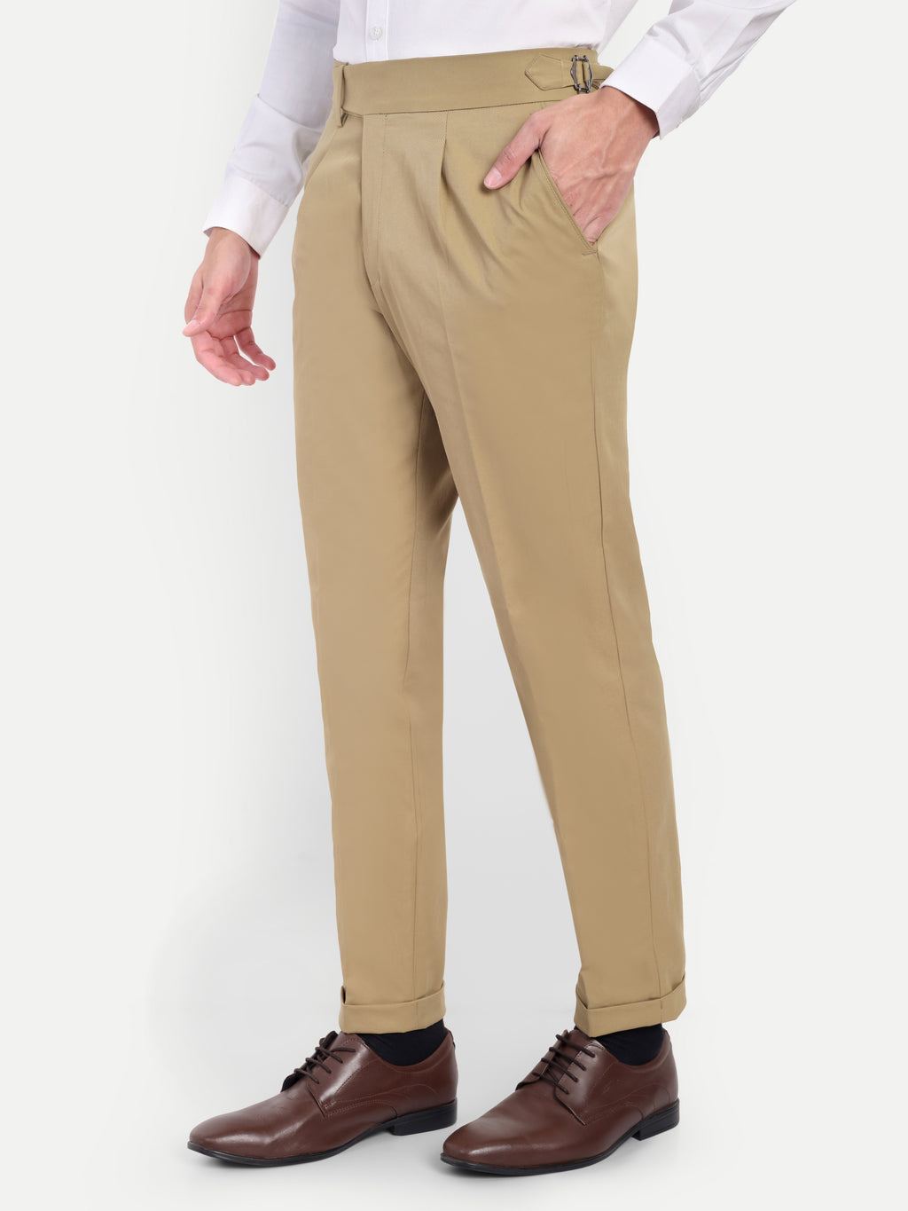 Light Beige Men's Gurkha trousers | Office & Party Wear | Carrot Fit