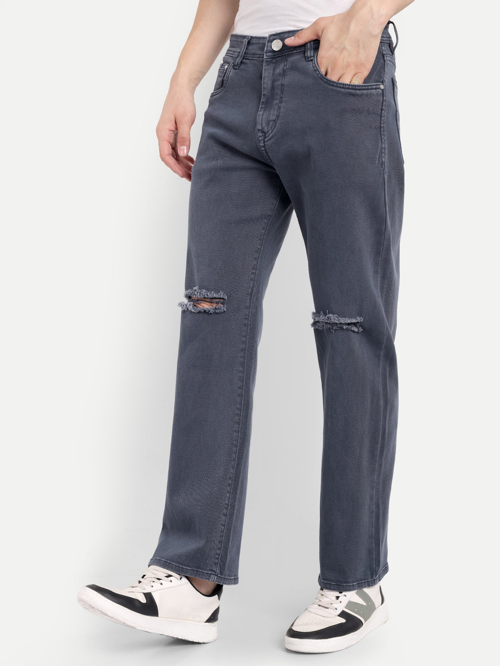 Straight Fit Denim jeans for men | Slate Blue | Knee Slit