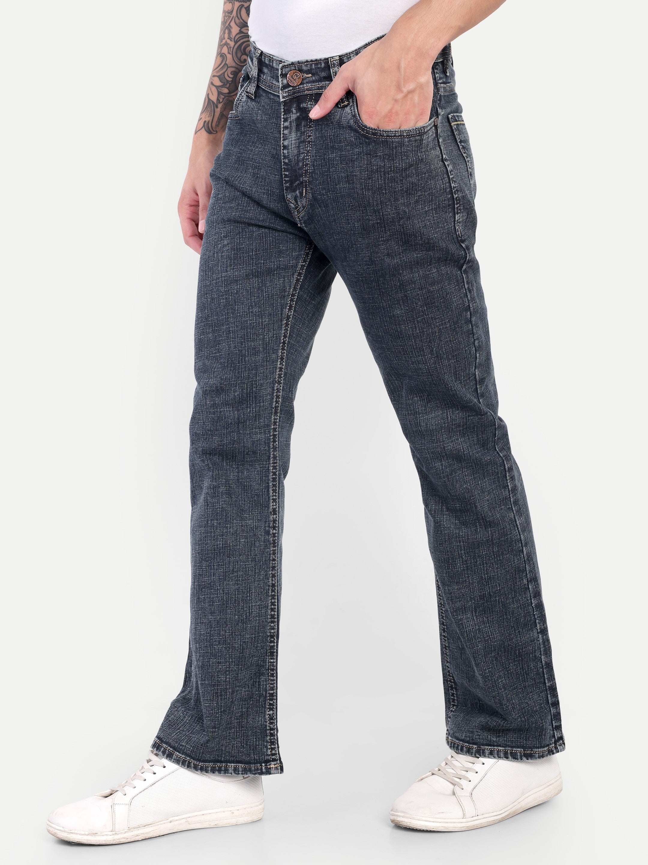 Blue Black Bell Bottom jeans for men
