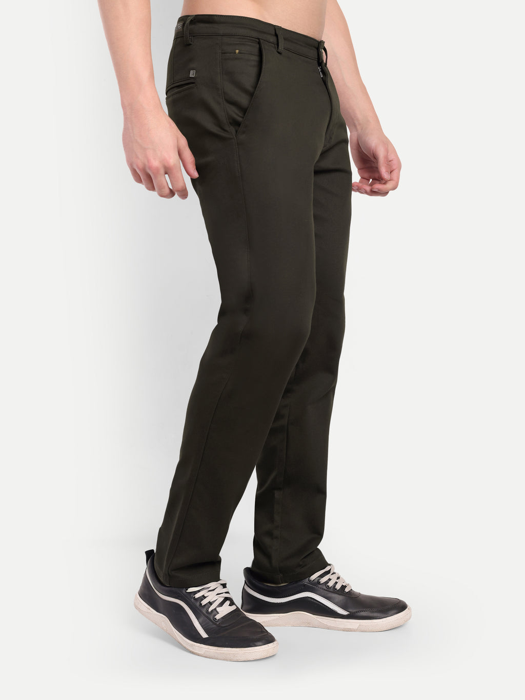 CHEMISTREE Men's Cotton Chinos Pants | 100% Safe Dye | Slim Fit Casual & Office Wear Trousers Bottle Green