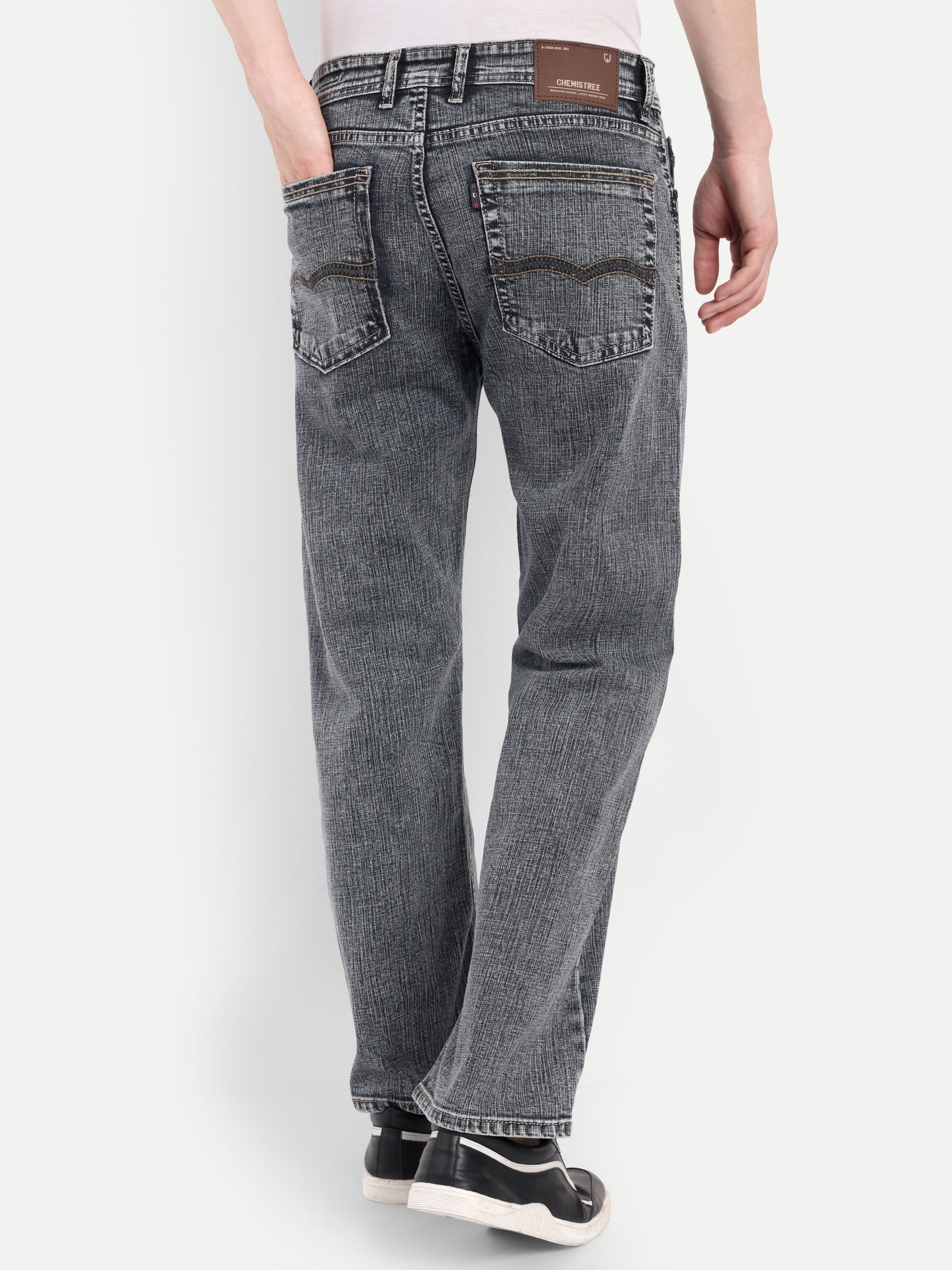 CJ-55790-1-28 || Grey-Black Men's Pant Stretchable, mid rise, clean look, 5 pockets, regular length, straight fit
