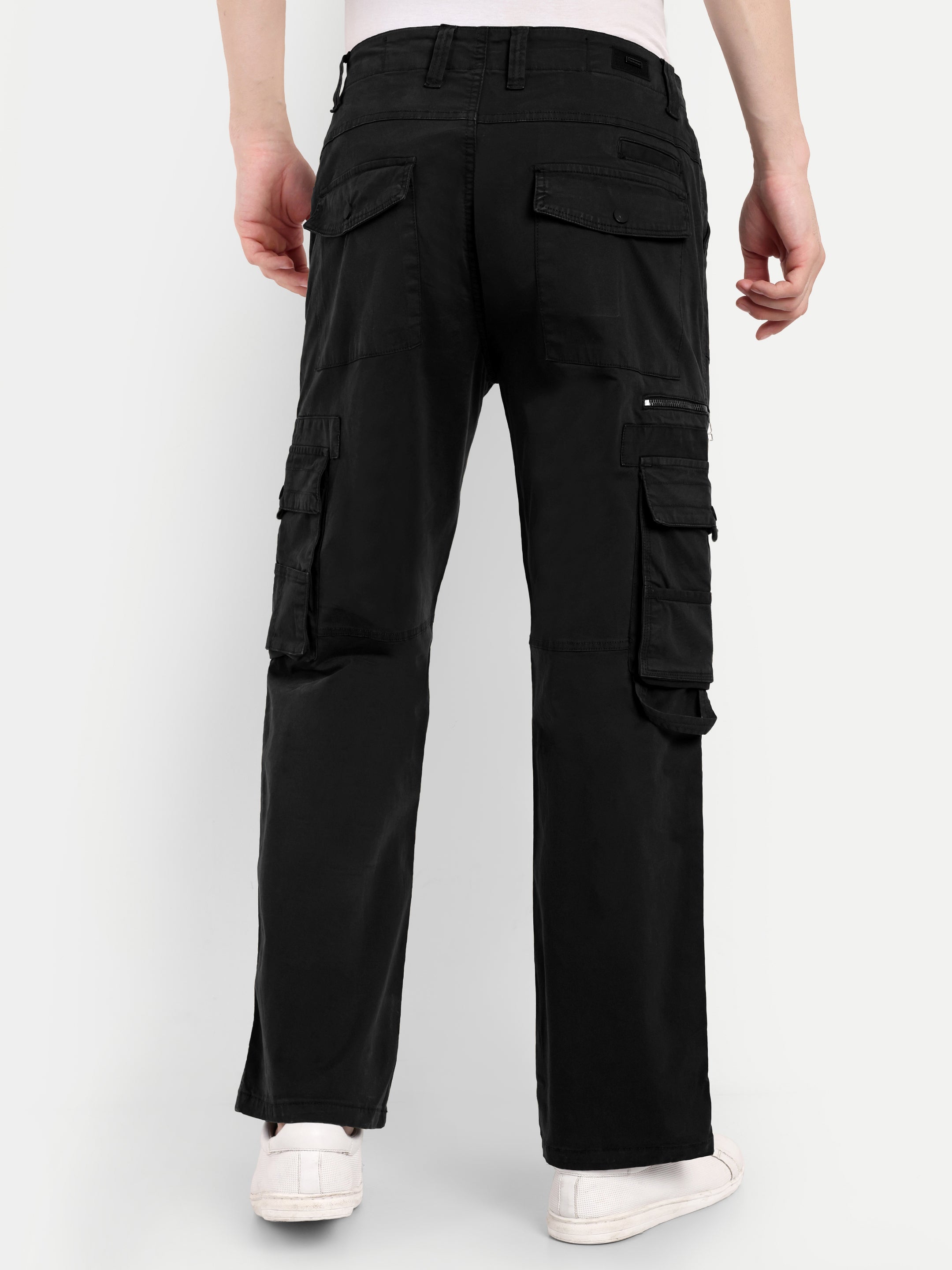 Black straight fit cotton cargo for men | High GSM