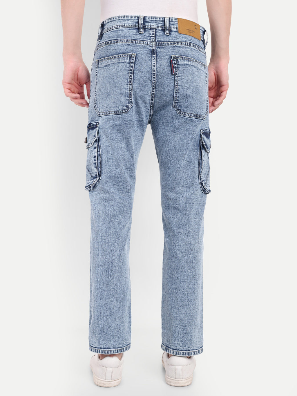 Ice Blue Denim Cargos for Men | Straight Fit