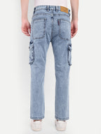 Ice Blue Denim Cargos for Men | Straight Fit