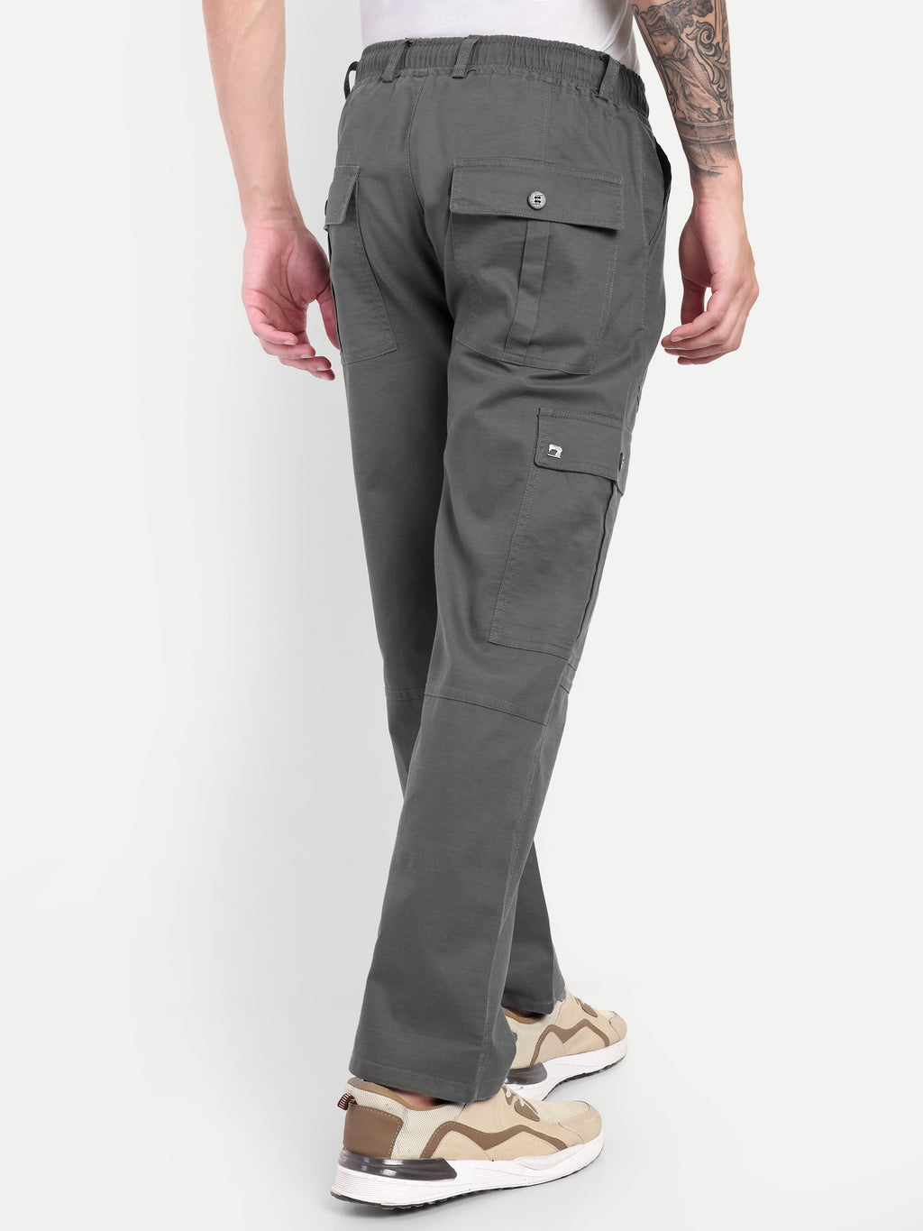 Men’s Grey Utility Cargo Pants with Drawstring Waist
