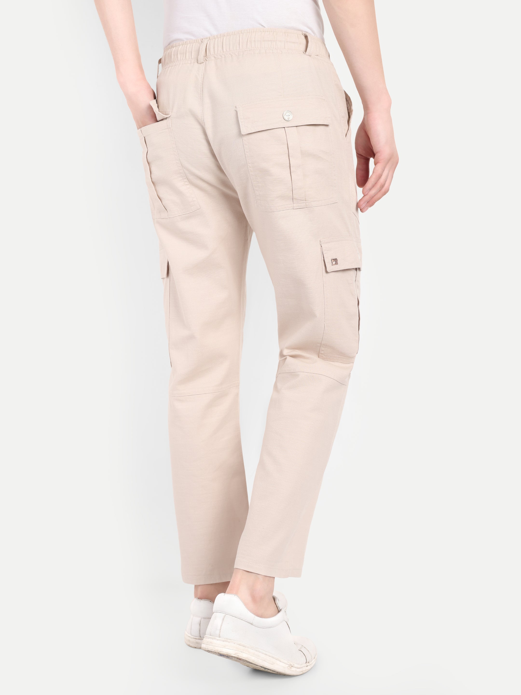 Men’s Off White Utility Cargo Pants with Drawstring Waist