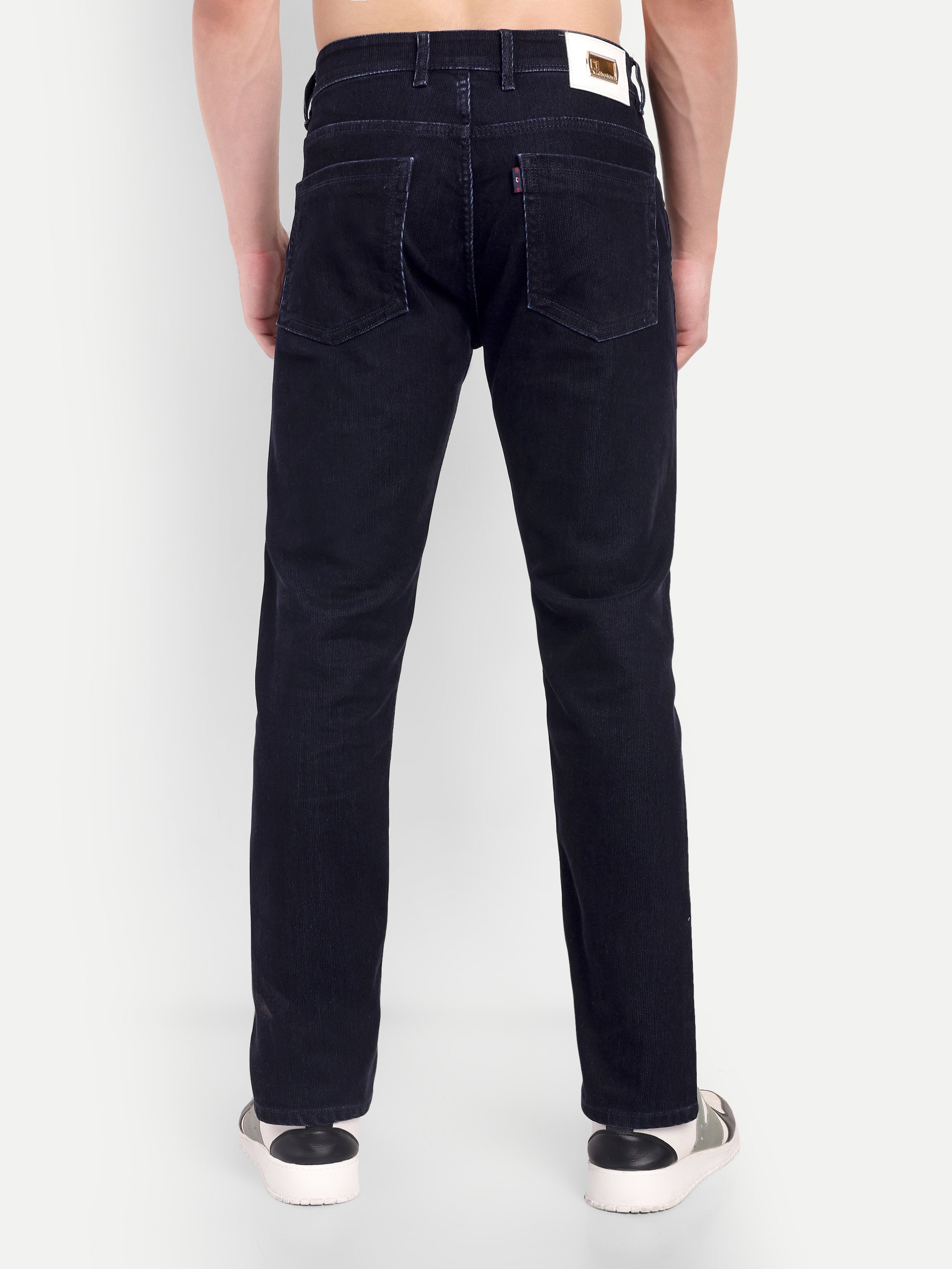 CHEMISTREE Men's Velvet Corduroy Denim Jeans | Premium Fabric | Straight Weave Slim Fit Blue