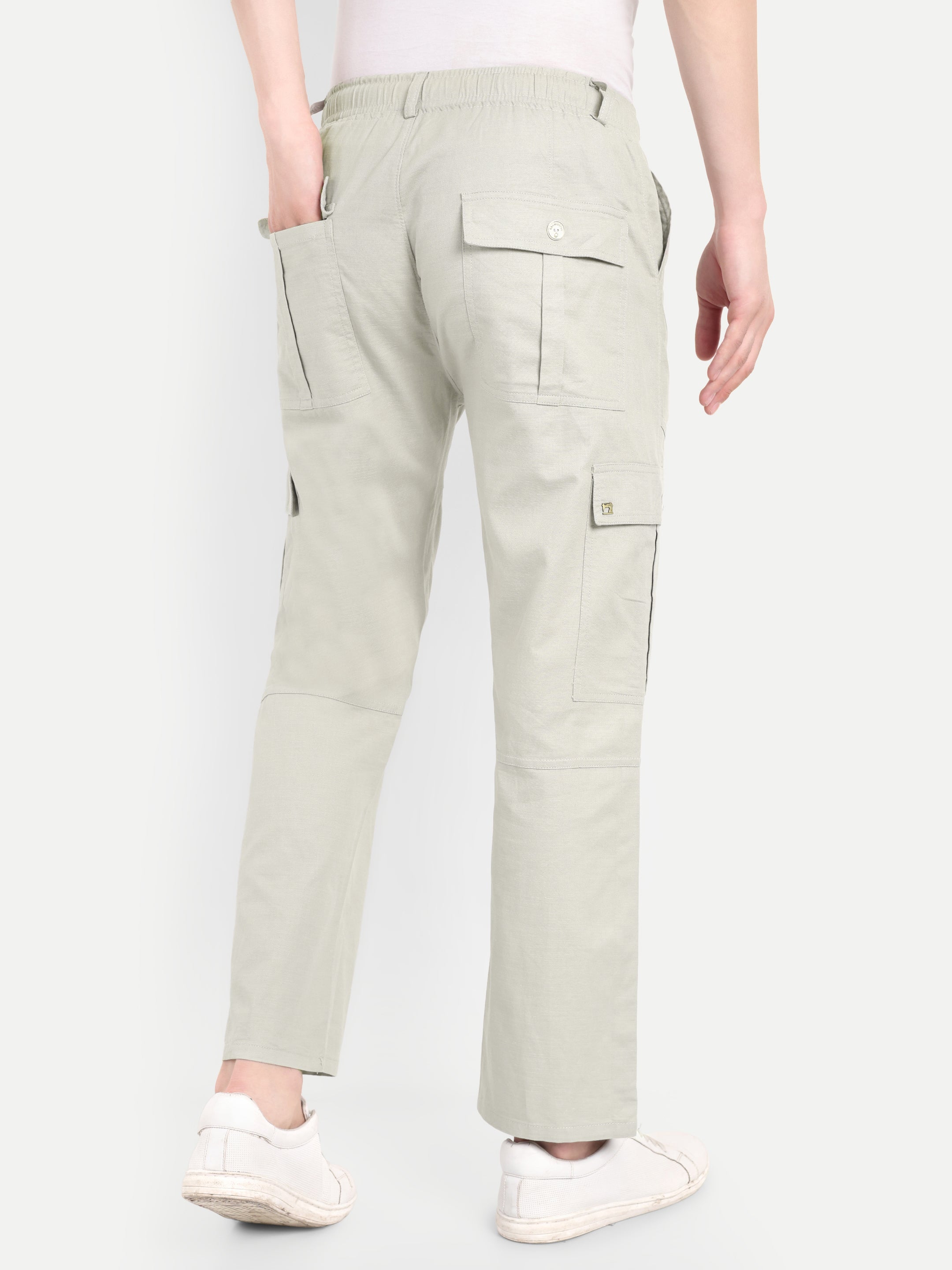 Men’s White Utility Cargo Pants with Drawstring Waist