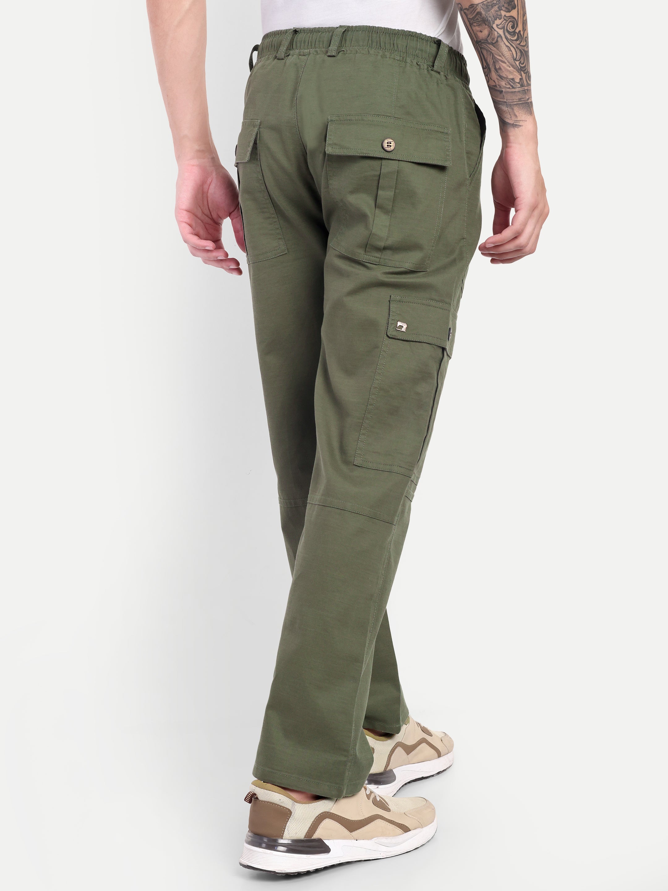 Men’s Olive Green Utility Cargo Pants with Drawstring Waist