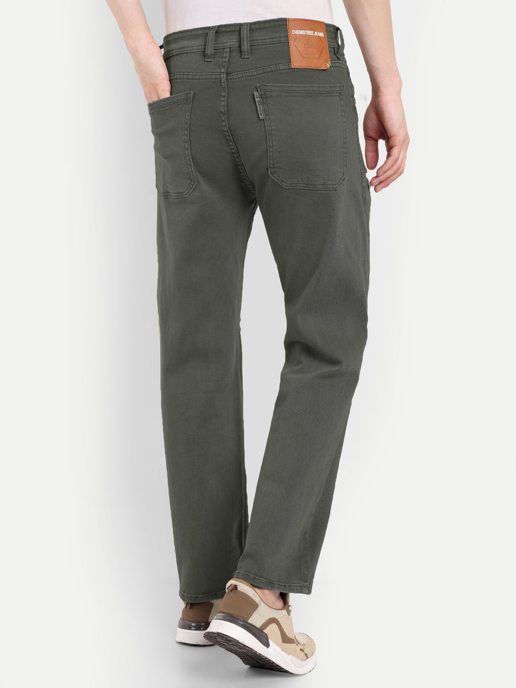 Straight Fit Denim jeans for men | Earth Green | Knee Slit